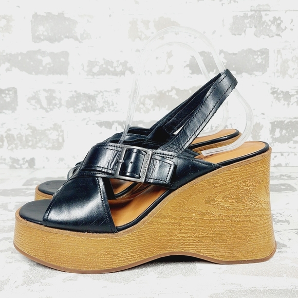 Lucky Brand Shoes - NEW Lucky Brand Delaynee Black Leather Slingback Open Toe Platform Sandals E447